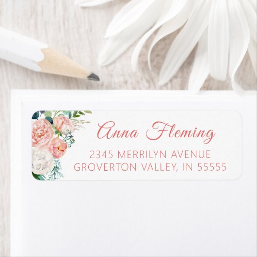 Elegant Floral Blush Pink Rose Script Etiket (Insitu)