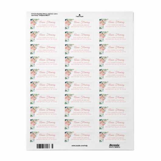 Elegant Floral Blush Pink Rose Script Etiket (Full Sheet)