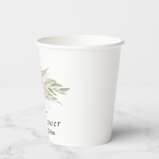 Elegant Floral Blush Pink Rose Vrijgezellenfeest Papieren Bekers (Achterkant)