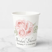 Elegant Floral Blush Pink Rose Vrijgezellenfeest Papieren Bekers (Links)