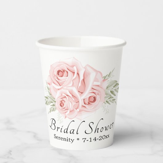 Elegant Floral Blush Pink Rose Vrijgezellenfeest Papieren Bekers (Links)