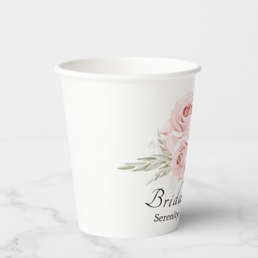 Elegant Floral Blush Pink Rose Vrijgezellenfeest Papieren Bekers (Voorkant)