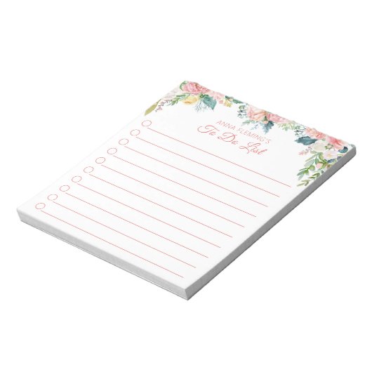 Elegant Floral Blush Pink Script om LIJST TE DOEN Notitieblok (Linkerzijde)
