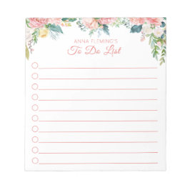 Elegant Floral Blush Pink Script om LIJST TE DOEN Notitieblok