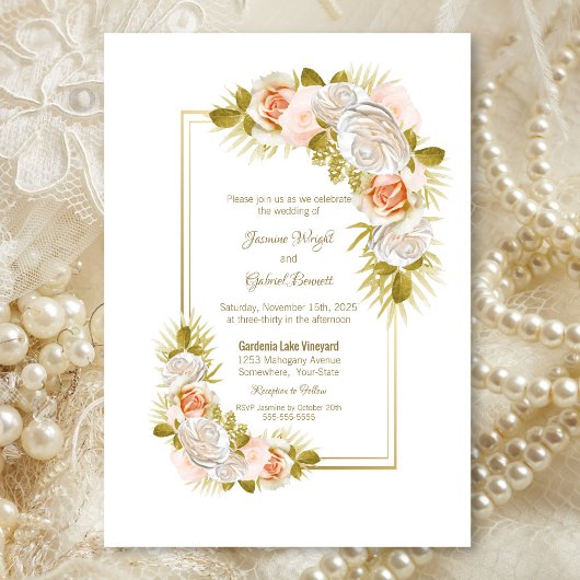 Elegant Floral Blush Pink Wedding Kaart