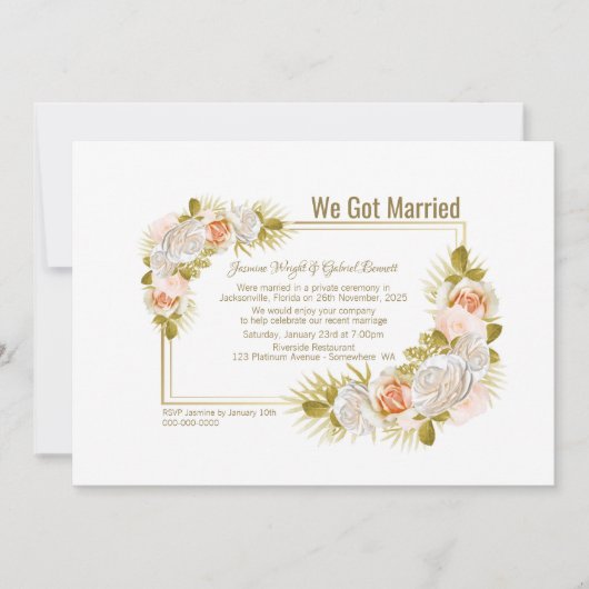 Elegant Floral Blush Pink Wedding Reception Kaart (Voorkant)