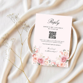 Elegant Floral Blush Pink Wedding RSVP Kaartje