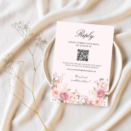 Elegant Floral Blush Pink Wedding RSVP Kaartje