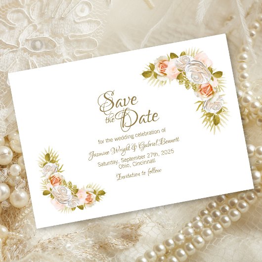 Elegant Floral Blush Pink Wedding Save The Date
