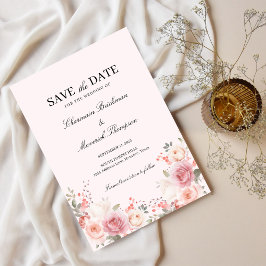 Elegant Floral Blush Pink Wedding Save The Date