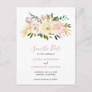 Elegant Floral Blush Pink Wedding Save the Date Aankondigingskaart