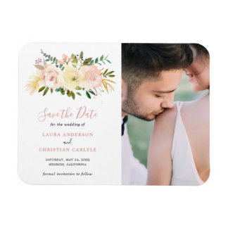 Elegant Floral Blush Pink Wedding Save the Date Magneet