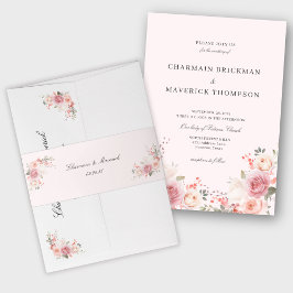 Elegant Floral Blush Pink Wedding Uitnodigingen Wikkel