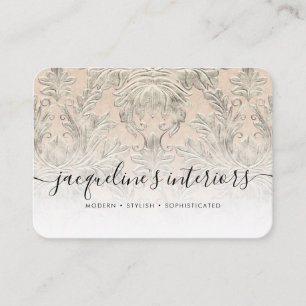 Elegant Floral Blush Pink  Wood Damask Visitekaartje