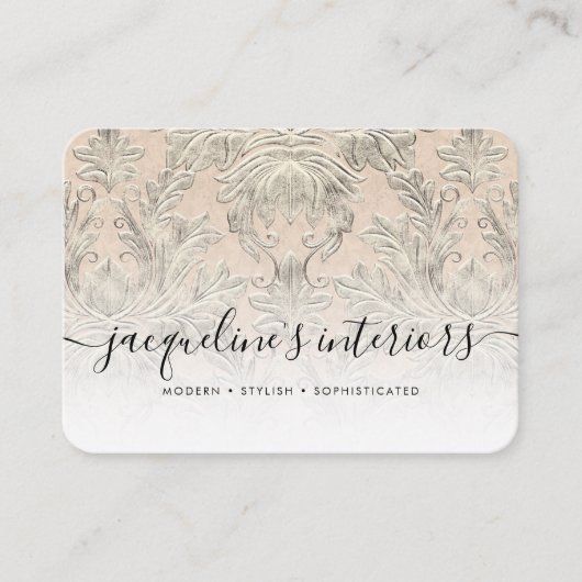 Elegant Floral Blush Pink  Wood Damask Visitekaartje (Voorkant)