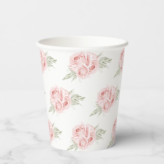 Elegant Floral Blush Roze Roze Cups Papieren Bekers (Achterkant)