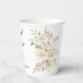 Elegant Floral Blush Roze Vrijgezellenfeest Papier Papieren Bekers (Achterkant)