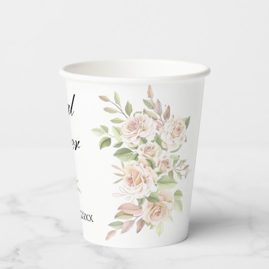 Elegant Floral Blush Roze Vrijgezellenfeest Papier Papieren Bekers (Achterkant)