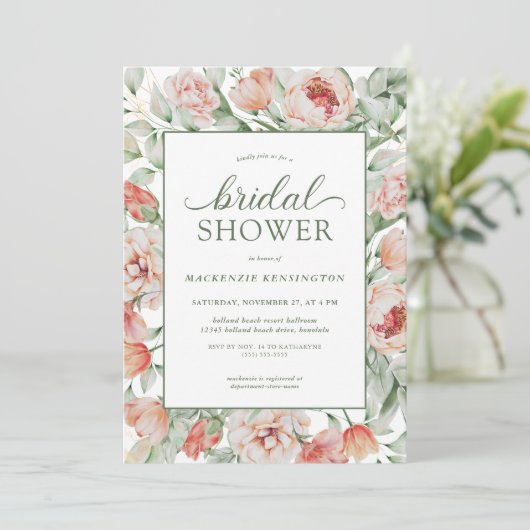 Elegant Floral Blush Sage Green Vrijgezellenfeest Kaart (Staand voorkant)