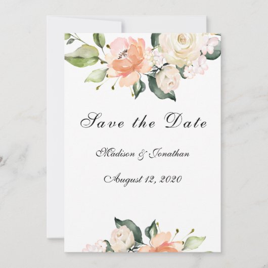 Elegant Floral Blush Script Save The Date (Voorkant)