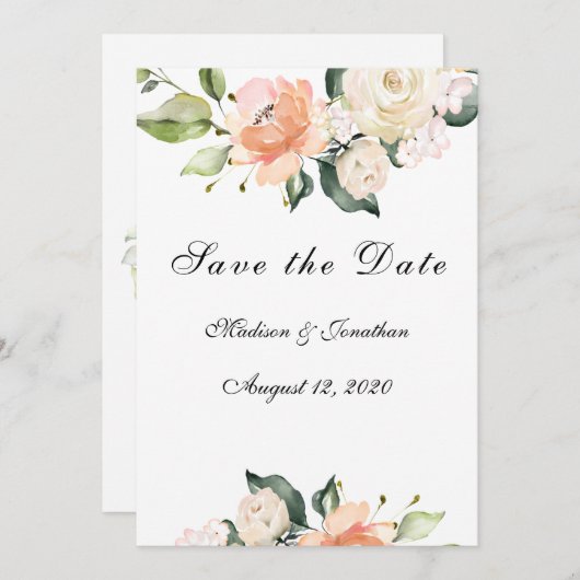 Elegant Floral Blush Script Save The Date (Voorkant / Achterkant)