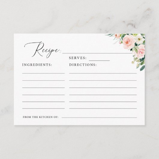Elegant Floral Blush Vrijgezellenfeest Recipe Kaar Informatiekaartje (Voorkant)
