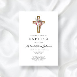 Elegant Floral Boho Cross Baptisme Kaart