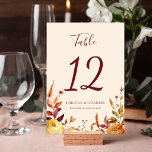 Elegant Floral Boho Fall in Love Wedding Kaart<br><div class="desc">Add a romantic and stylish touch to your reception décor with the Modern Elegant Boho Floral Fall in Love Wedding Table Number. Designed to complement warm autumn celebrations and bohemian wedding themes, this table number features beautiful floral accents inspired by fall colors and natural botanical elements. The modern layout paired...</div>