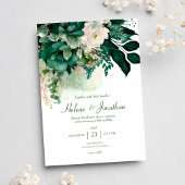 Elegant Floral Boho Modern Emerald Green Wedding Kaart