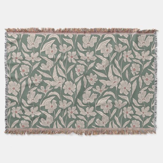 Elegant Floral Boho Pink & Dark Green Botanical Deken (Voorkant)