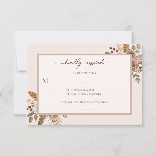 Elegant Floral Boho Wedding RSVP Response Card (Voorkant)