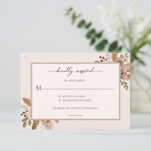 Elegant Floral Boho Wedding RSVP Response Card (Staand voorkant)
