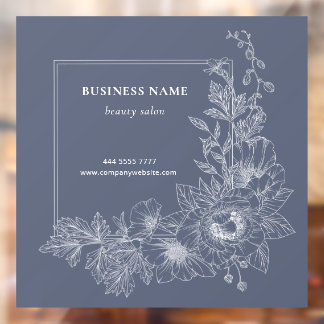 Elegant Floral Border Beauty Salon Dusty Blue Raamsticker