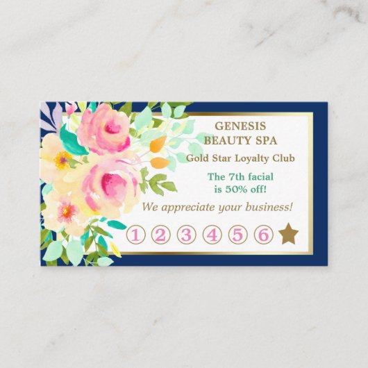Elegant Floral Border Beauty Spa Loyalty Card (Voorkant)