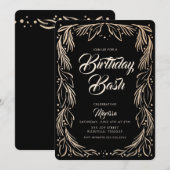 Elegant Floral Border Birthday Bash Uitnodiging (Voorkant / Achterkant)