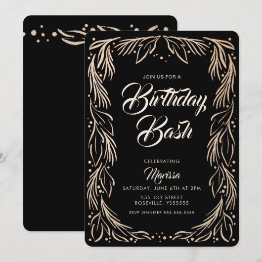 Elegant Floral Border Birthday Bash Uitnodiging (Voorkant / Achterkant)