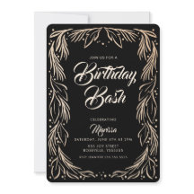 Elegant Floral Border Birthday Bash Uitnodiging