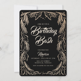Elegant Floral Border Birthday Bash Uitnodiging