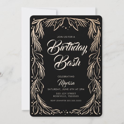 Elegant Floral Border Birthday Bash Uitnodiging (Voorkant)