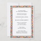Elegant Floral Border Blue & Gold Wedding Kaart (Voorkant)