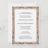 Elegant Floral Border Blue & Gold Wedding Kaart (Voorkant)