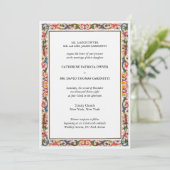 Elegant Floral Border Blue & Gold Wedding Kaart (Staand voorkant)