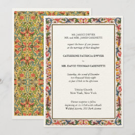 Elegant Floral Border Blue & Gold Wedding Kaart