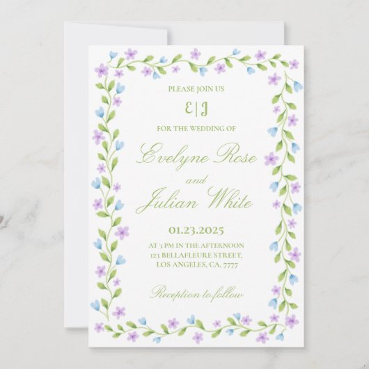 Elegant Floral Border Wedding Uitnodiging (Voorkant)