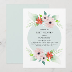 Elegant Floral Botanical Flowers Baby shower Kaart