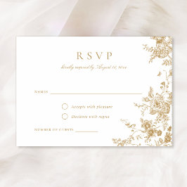 Elegant Floral  Botanical Gold RSVP Card Kaart