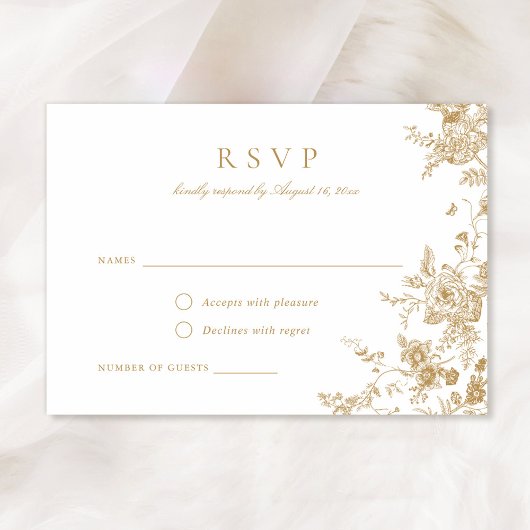Elegant Floral  Botanical Gold RSVP Card Kaart