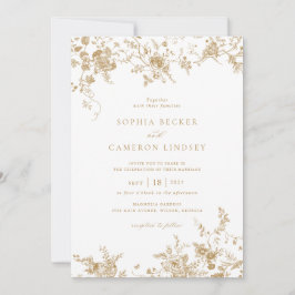 Elegant Floral  Botanical Gold Wedding Kaart