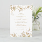 Elegant Floral  Botanical Gold Wedding Kaart (Staand voorkant)