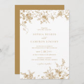 Elegant Floral  Botanical Gold Wedding Kaart (Voorkant / Achterkant)